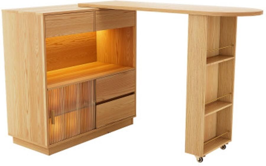 GOTAGEE Bureau L-vormig bureau met opbergruimte draaibaar tafelblad met LED-lichtstrip