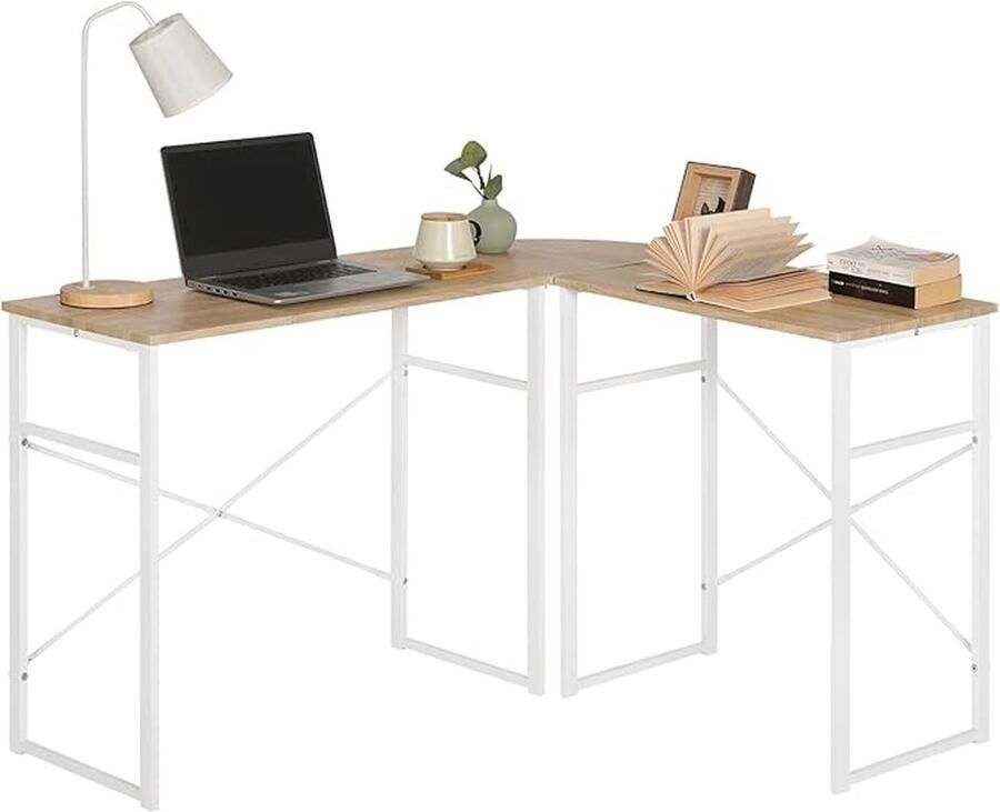 Bureau L-vormig Hoek Bureau Computerbureau Werktafel Computer PC Laptop Gaming Studie Tafel Werkstation voor Thuiskantoor Metalen Frame 83x40x72 5cm & 63x40x72 5cm Licht Eiken TSG24hei