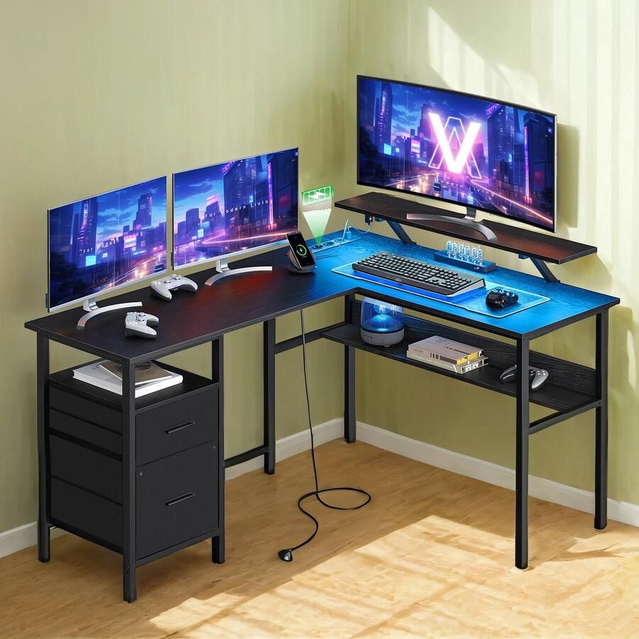 Bureau L-Vormig Met Stopcontacten Hoekbureau