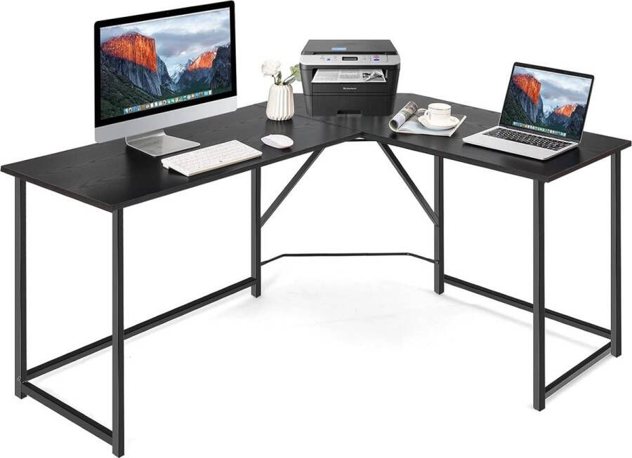 Bureau L-vormige computertafel gamingtafel met ronde hoek moderne hoektafel voor werk en gaming 148 x 120 x 75 cm (zwart)