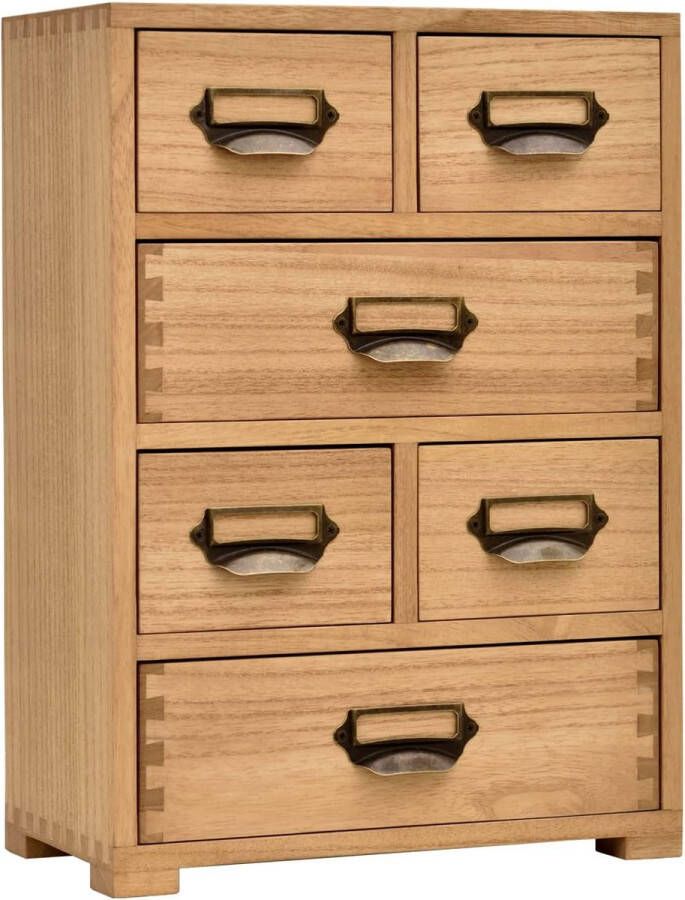 Bureau lade kast opbergorganizer 6 laden mini borst met label houder handgrepen voor thuis kantoor desktop organizer en opslag naturel
