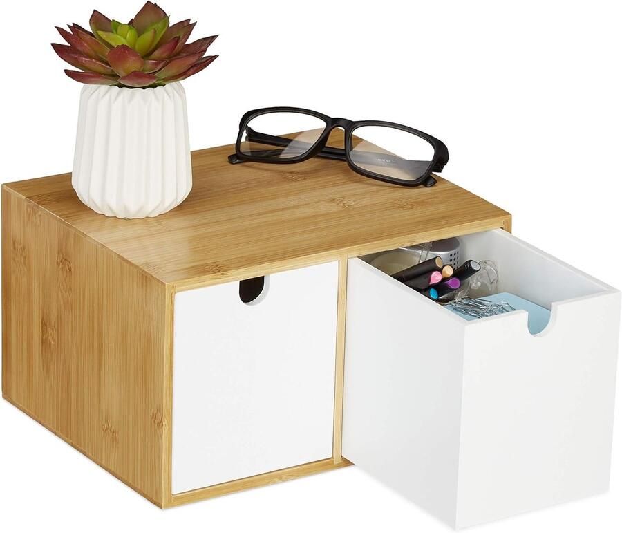 Bureau ladeblok met 2 lades in bamboe en MDF Compacte bureau organizer voor op kantoor of thuis
