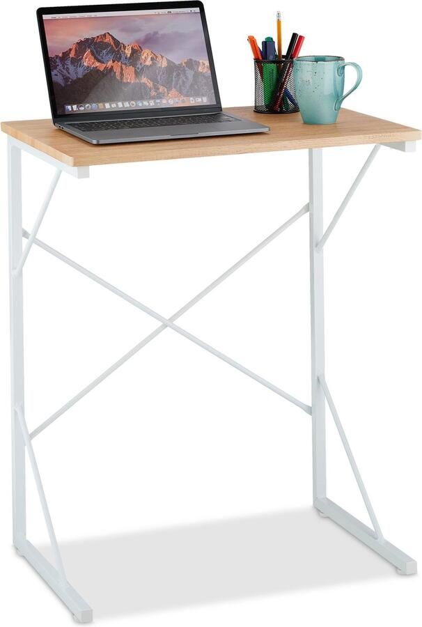 Relaxdays bureau laptoptafel 75 x 60 x 40 cm ondiepe computertafel mdf & ijzer wit-bruin