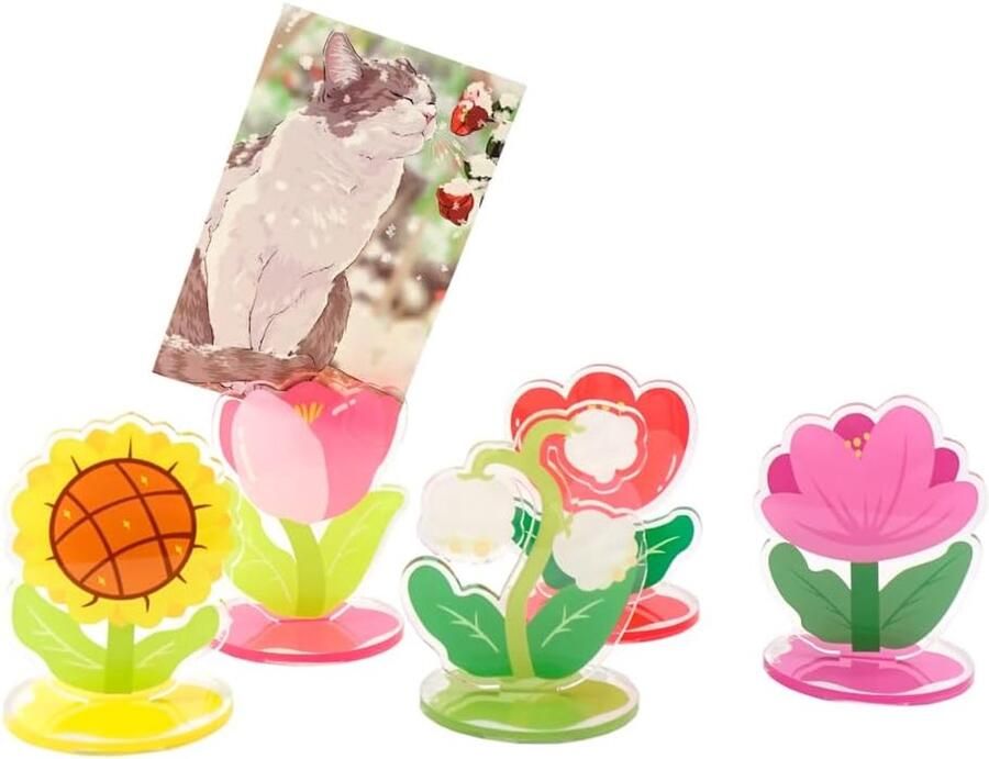Bureau Memo Houder Standaard Set van 5 Leuke Bloemen Tafel Foto Display Clip Standaard voor Thuiskantoor Foto Memo Kaarten Papier Notitie Postkaarten Display