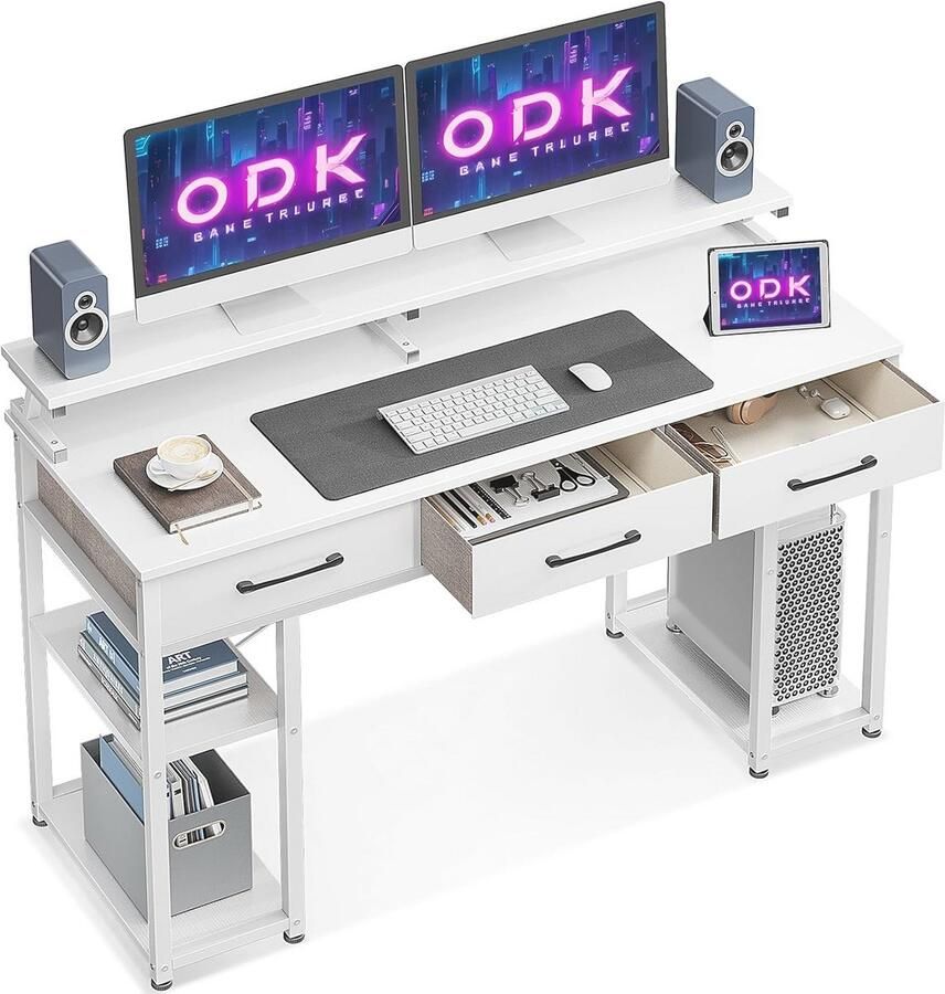 Bureau met 3 Laden en Monitorstandaard Ideaal voor Thuiswerk en Gaming 120x50 cm