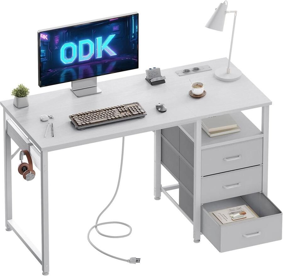 Bureau met 3 Laden en USB Stopcontacten Omkeerbare Computertafel 120x48cm