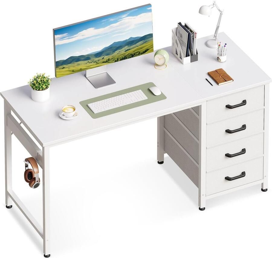 Bureau met 4 Laden Computertafel Geschikt voor Thuiskantoor 1 Stuk Wit Hout 120 x 48 x 75 7 cm