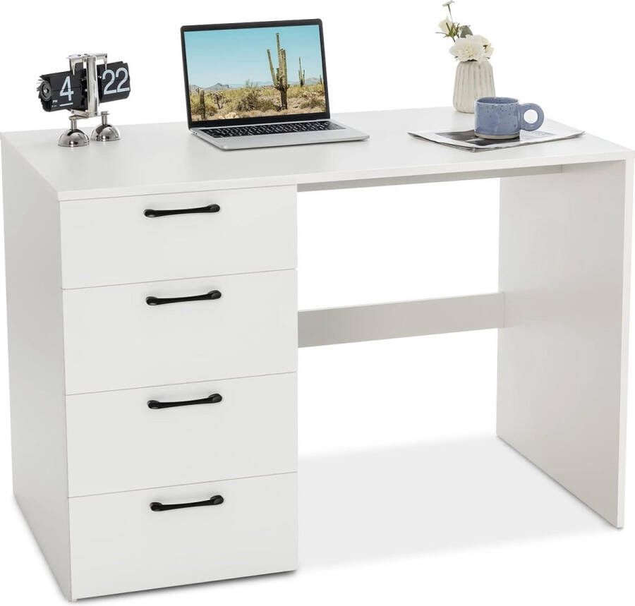 COSTWAY Bureau met 4 laden thuiskantoor computertafel klein kinderbureau moderne bureautafel pc-tafel voor slaapkamer werkkamer kantoor wit 110 x 60 x 76 cm