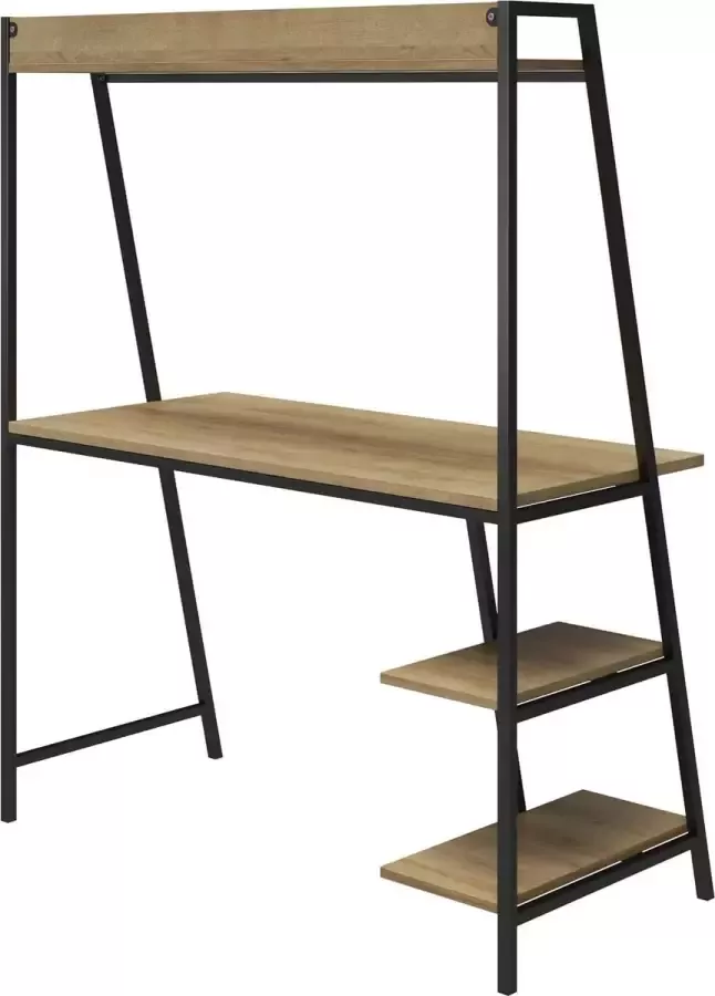 Loft24 Bureau met ladders in gelamineerd spaanplaat naturel en frame in metaalzwart - Foto 2