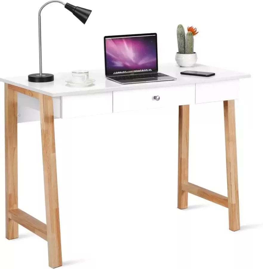 Bureau met lade computertafel rubber tafelpoten 106 x 50 x 75 5 cm make-uptafel bureautafel hoogglans voor kantoor en werkkamer (wit)