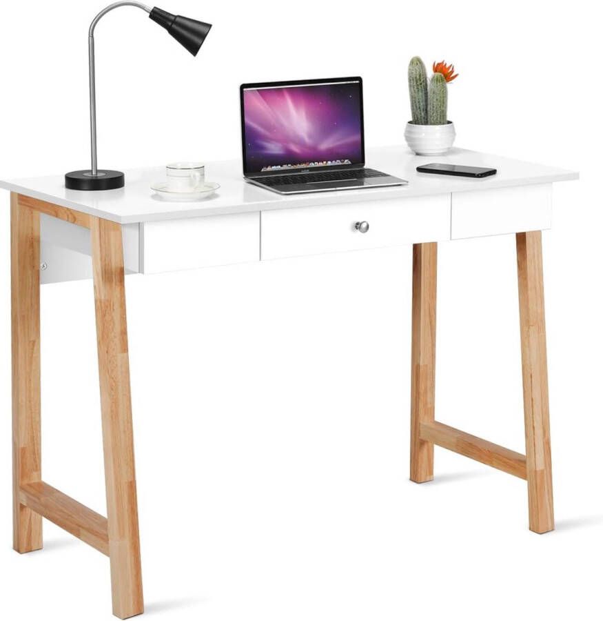 Bureau met lade kleine computertafel make-uptafel van hout bureau voor kantoor werkkamer wit eiken 106 x 50 x 75 cm