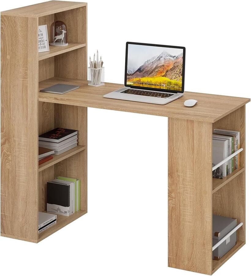 Bureau met Opbergvakken en Boekenkast Computer Bureau met Flexibele Montage 122 x 55 cm