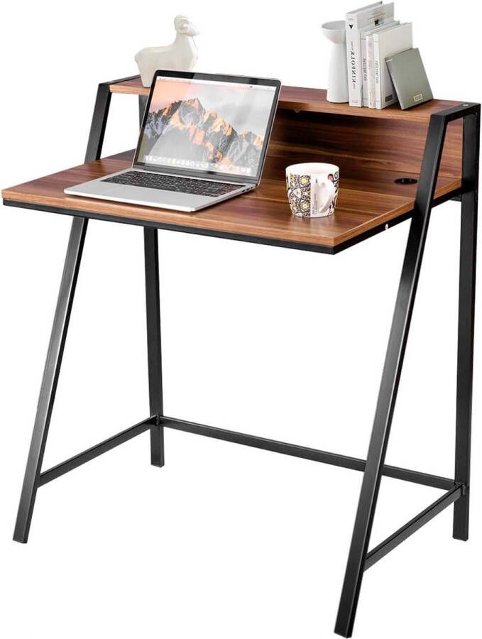 Bureau met plank computertafel in industrieel design bureautafel van hout met ijzeren frame tafel voor pc-laptop multifunctionele tafel voor kantoor werkkamer woonkamer bruin