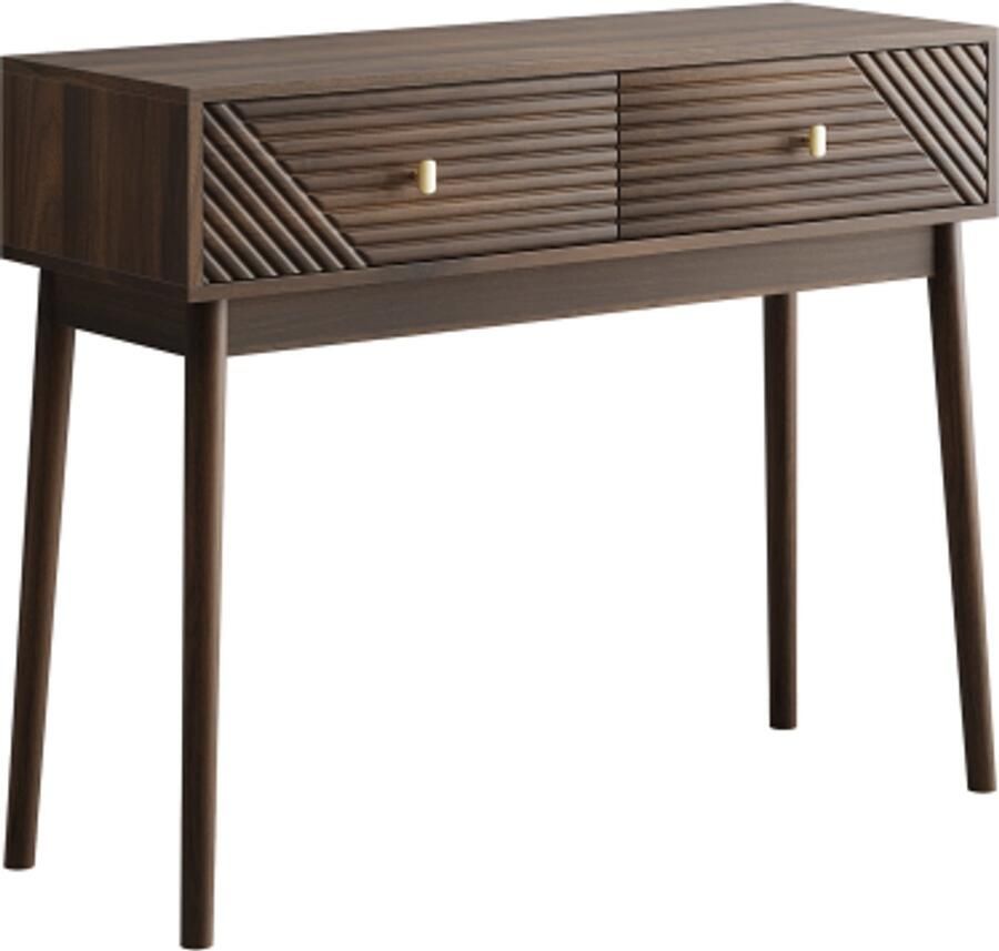 Bureau Mid-Century Modern Consoletafel met Laden Retro Receptiebalie met Open Planken Moderne Salontafel voor Woonkamer Hal en Gang Walnoot
