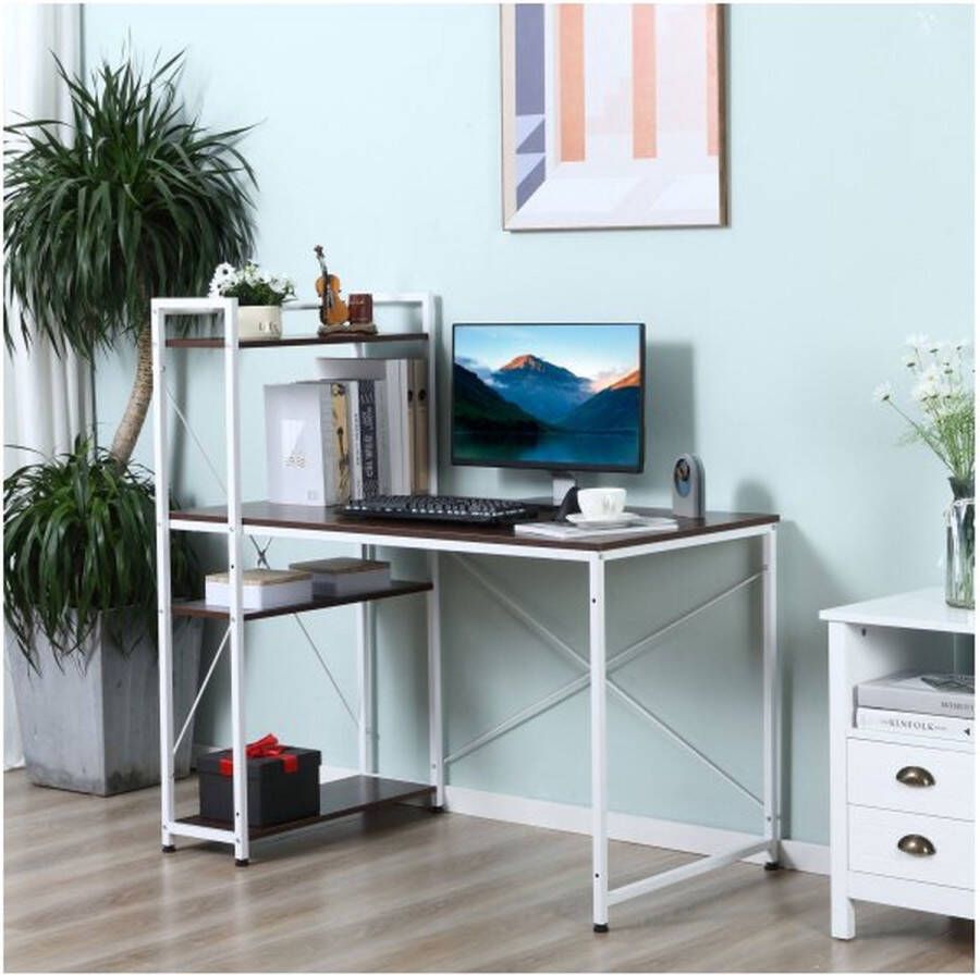 ZAZA Home Bureau opvouwbare keukentafel computertabel werktafel kantoortafel met plank wit 120x64x121cm