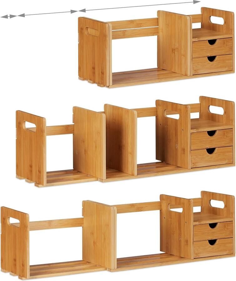 Bureau organizer bamboe 2 lades boekenrek uittrekbaar documentenhouder HxBxD: 21 x 80 5 x 19 cm natuur