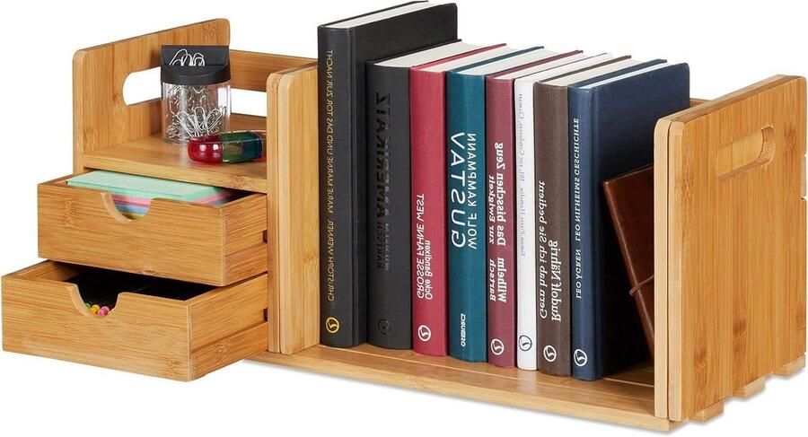 Bureau organizer bamboe 2 lades boekenrek Uittrekbaar documentenhouder HxBxD: 21 x 805 x 19 cm Natuur