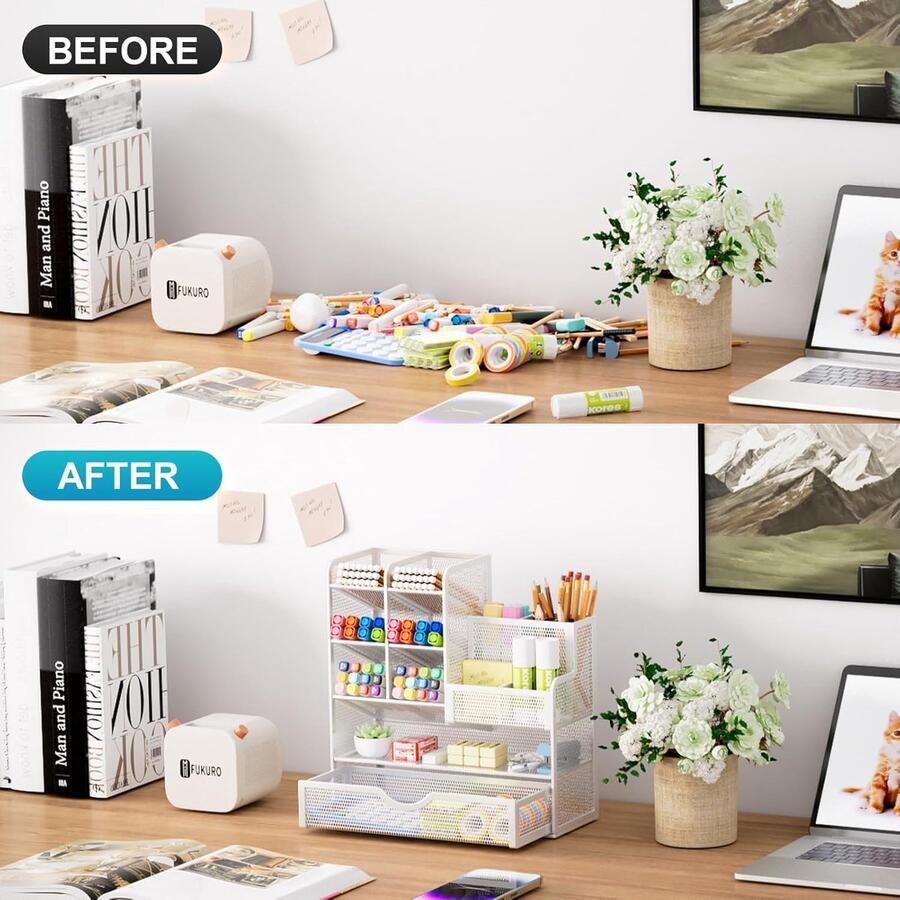 Bureau organizer-Bureauaccessoires- make-Desktopopslag en Lade voor Thuiskantoor (Wit)-c