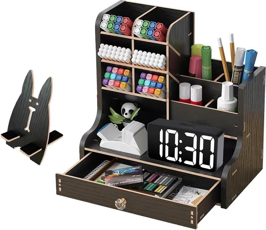 Bureau Organizer hout multifunctioneel 1 stuk zwart hout compact