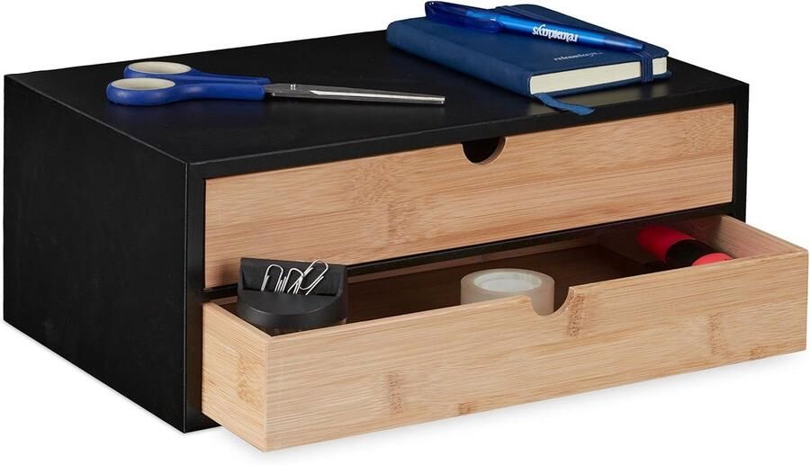Bureau Organizer met 2 Lades van Bamboe en MDF Multifunctionele Desk Opbergbak voor Kantoor en Thuis