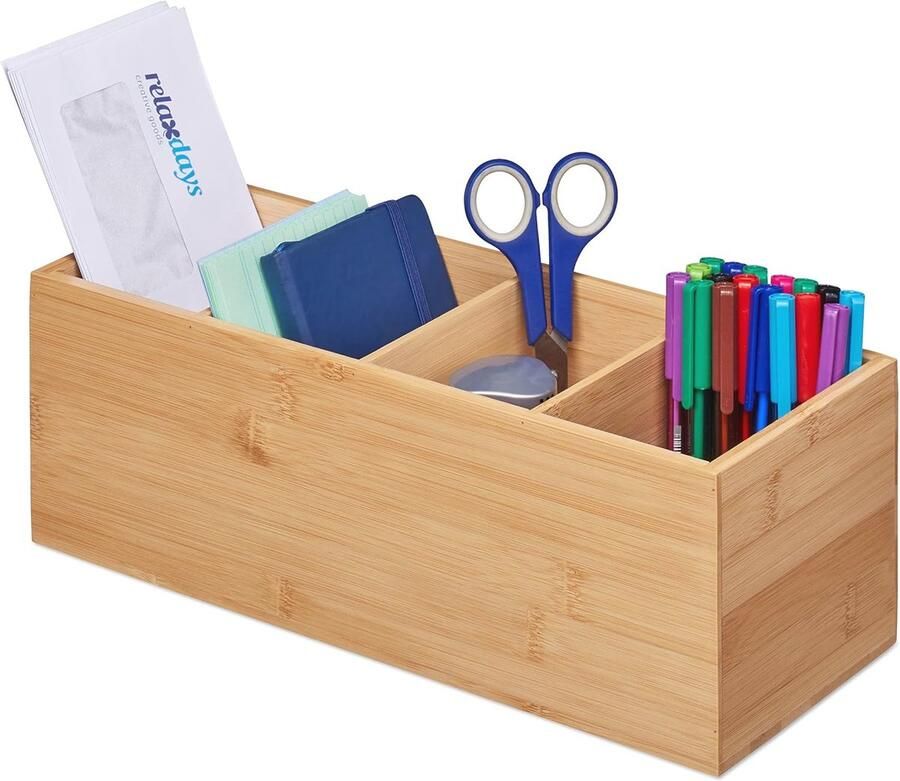 Bureau Organizer met 4 Vakken Bamboe en MDF Multifunctionele Opbergruimte voor Kantoor en Thuis