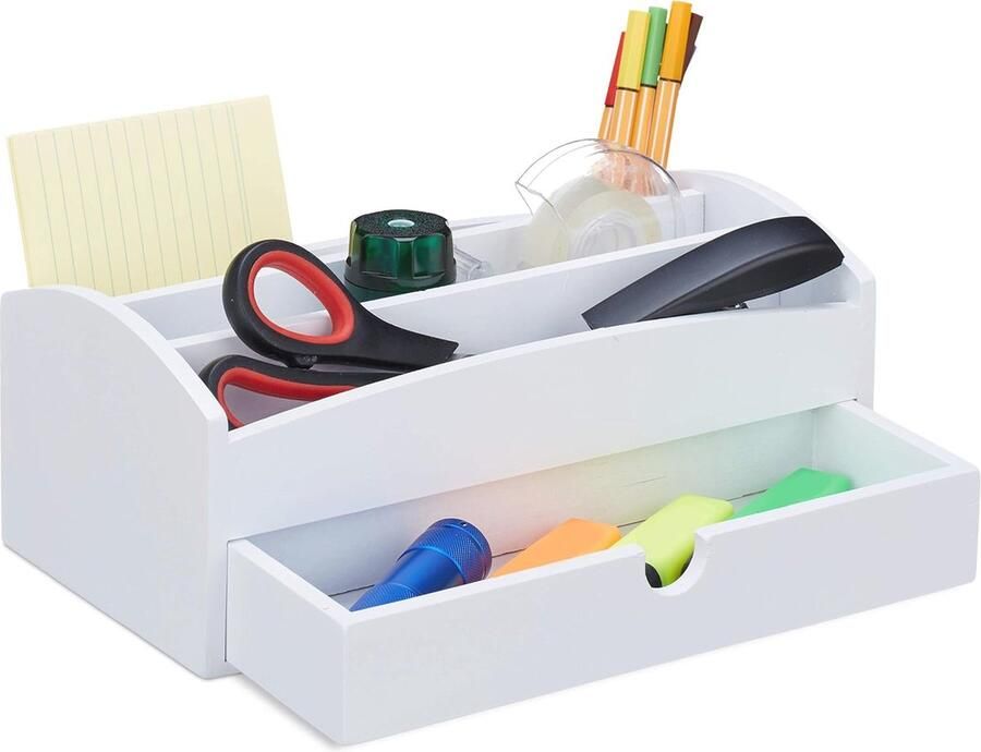 Bureau organizer met vakken en lade van bamboe Wit