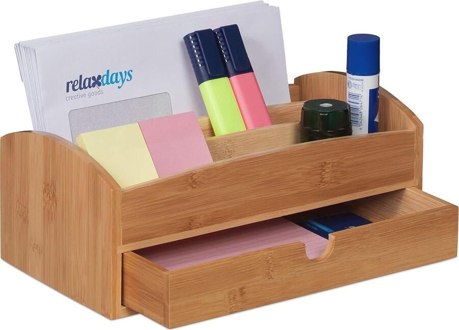 Bureau Organizer van Bamboe met Lade en 3 Vakjes voor Kantoor en Badkamer