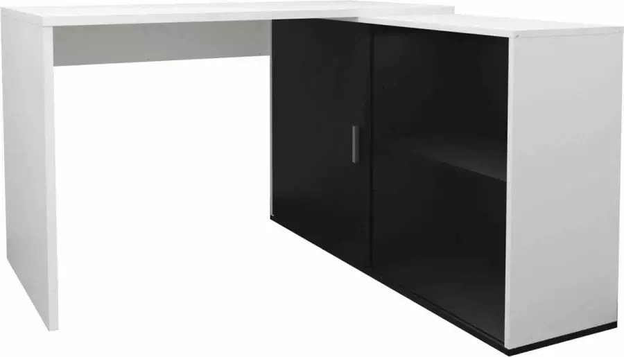 Bureau Rafaël Wit-Zwart Wit Zwart 118x124 5cm Hoekbureau Met opbergruimte Hoogte 75 cm