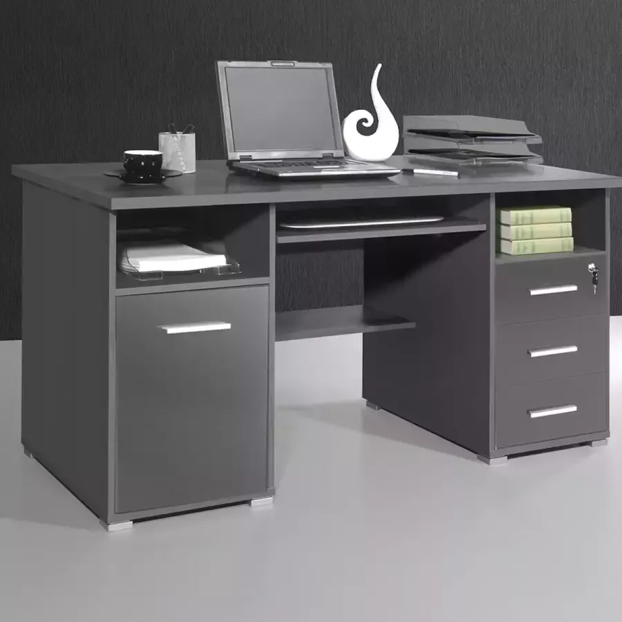 Bureau Sierra Grafiet 145x70cm Met opbergruimte Hoogte 75 cm Met lades