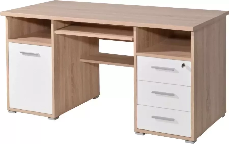 Bureau Sierra Eiken Wit 145x70cm Met opbergruimte Hoogte 75 cm Met lades