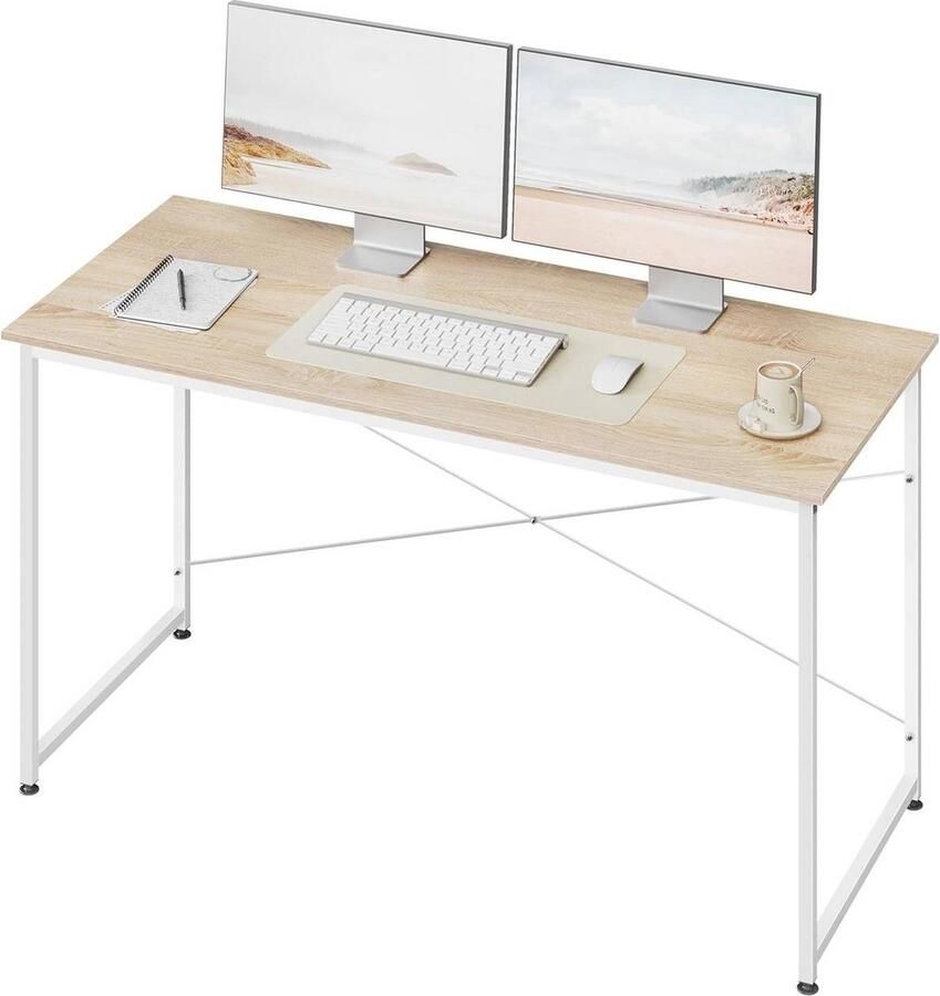 Bureau Tafel Robuust&Modern Stevig&Veilig B140xH75xD60CM Multifunctioneel Kras Bestendig&Waterafstotend Verstelbare Poten Metaal&Hout Licht Eiken