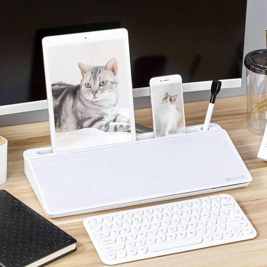 bureau whiteboard glas desktop memobord klein dock mobiele telefoon stand tablet stand toetsenbord houder bureau organizer met accessoires voor kantoor wit