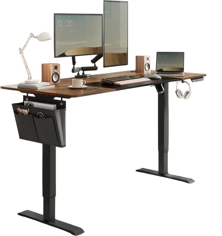 Bureau Zit Sta Bureau Elektrisch Verstelbaar 4 Hoogtes Opbergtas en Haken voor Accessoires 72 tot 120 cm