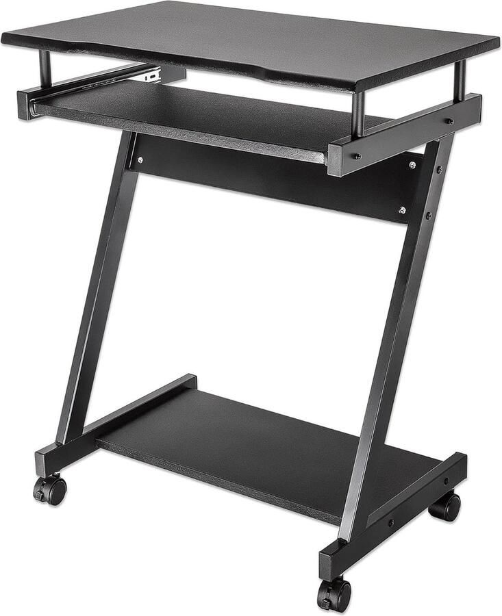 Bureau Zwart Computerbureau Stevige Z-vormige werktafel PC Laptoptafel Thuiskantoor met plank en uittrekbaar toetsenbord 73 x 60 x 37 cm