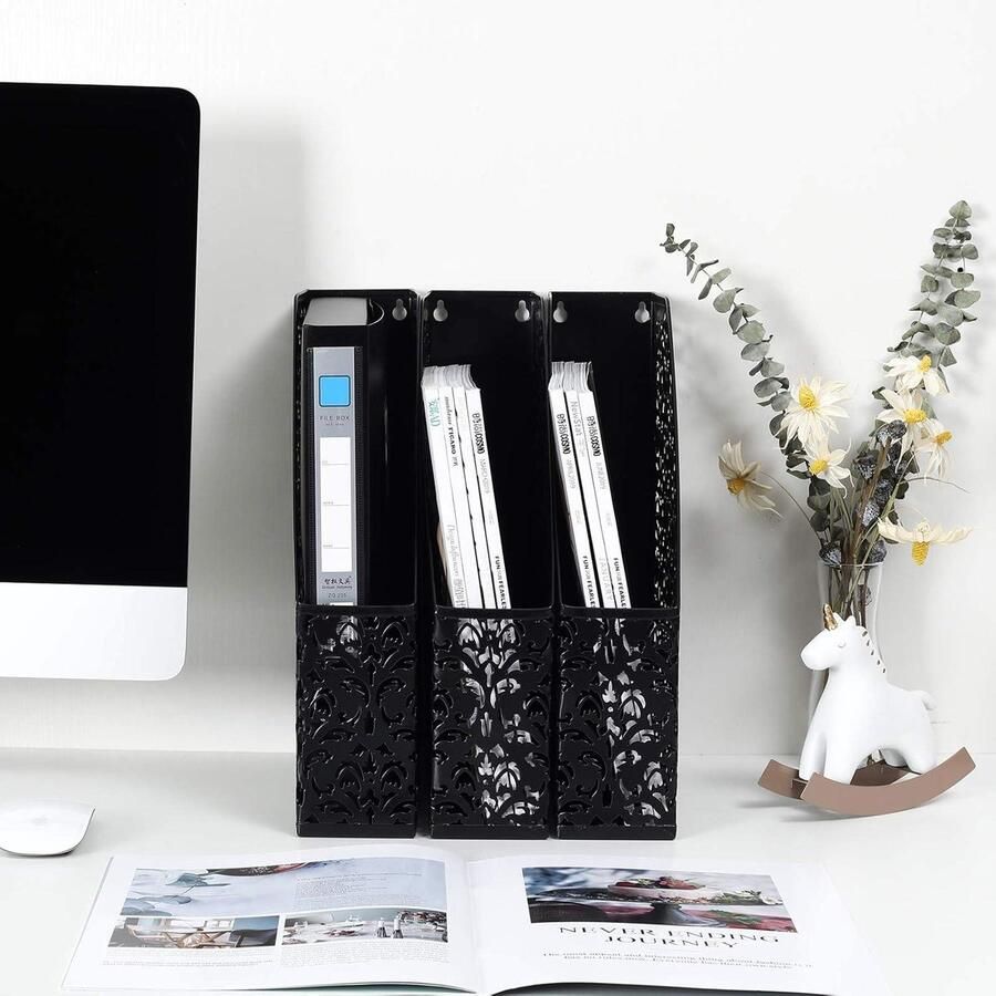 Bureaublad organizer Metalen bureau opberger voor A4-bestanden en tijdschriften Pak van 3 Zwart Ruimtebesparend opbergrek