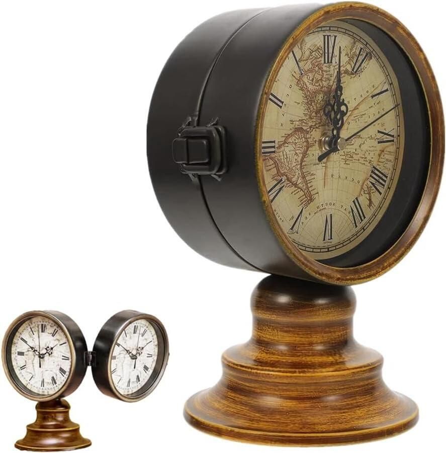 Bureauklok in Europese vintage stijl voor slaapkamer kantoor en bar Retro nachtkastje mantelklok van ijzer Dubbelzijdige decoratieve klok