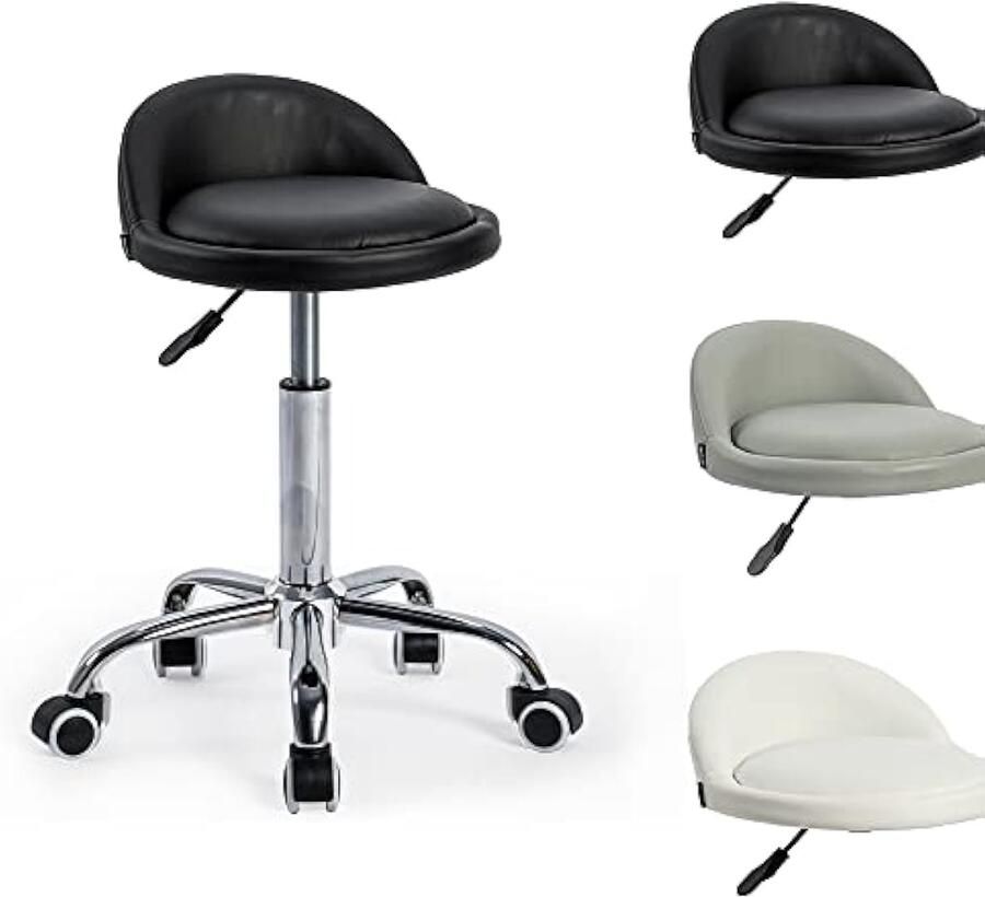 Bureaukruk hoogte verstelbaar rolkruk met verstelbaar 360 graden draaibaar – zwart