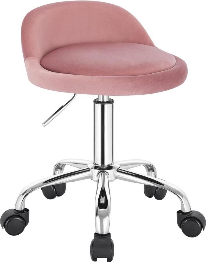 Bureaukruk met wieltjes draaikruk in hoogte verstelbaar rolkruk met lage rugleuning werkkruk roze zithoogte 43-54 5 cm