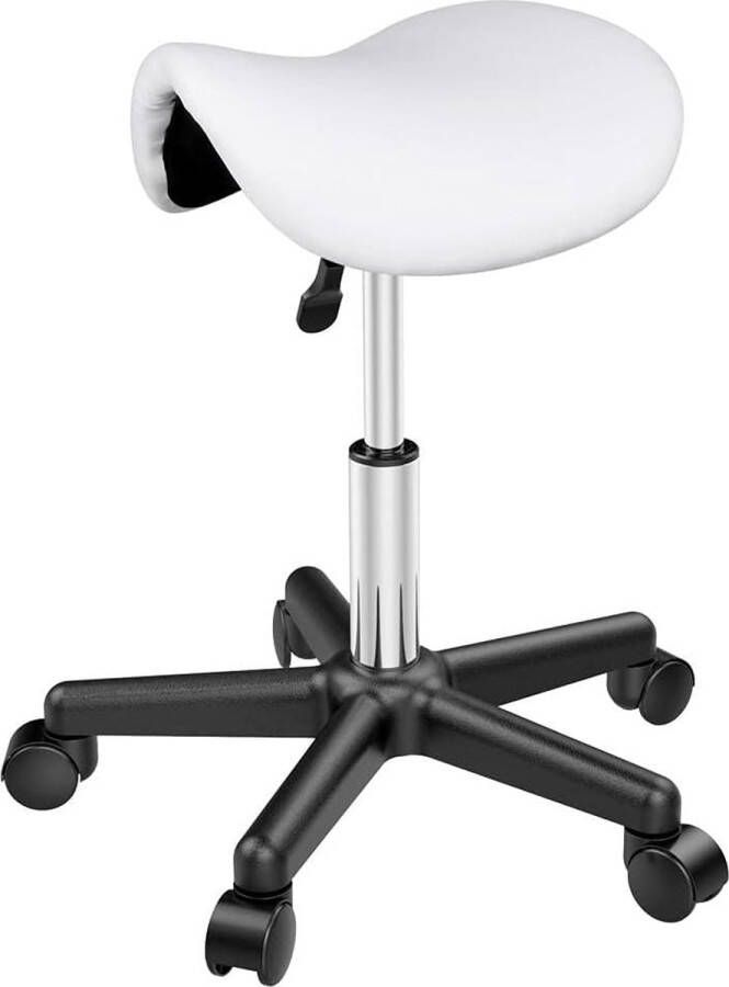 Bureaukruk zadelkruk rolkruk draaikruk praktijkkruk bureaukruk kruk met in hoogte verstelbare 5 wielen Wit