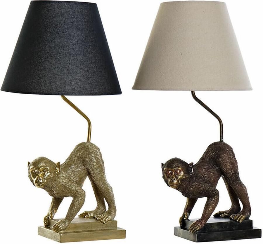 DKD Home Decor Bureaulamp 32 5 x 30 x 60 cm Zwart Beige Gouden Metaal Hars 220 V 50 W (2 Stuks)