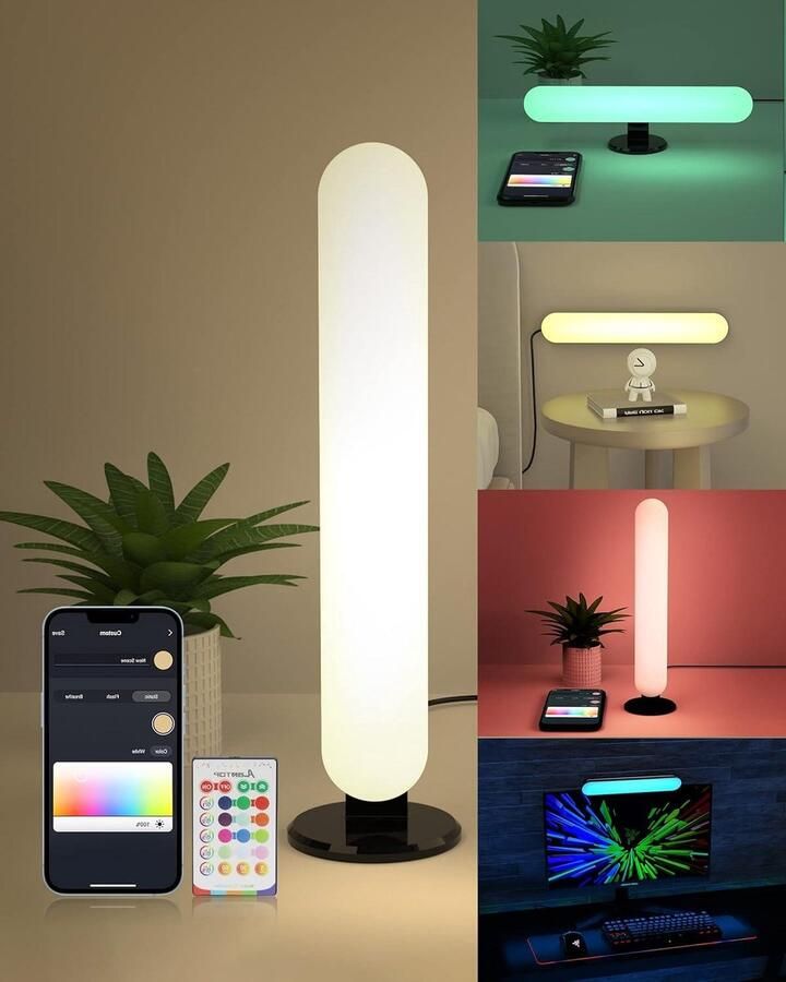 Bureaulamp met WiFi APP-bediening compatibel met Alexa en Google verstelbare witte en RGB-kleuren muzieksynchronisatie USB-bedlamp perfect voor slaapkamer gaminglamp