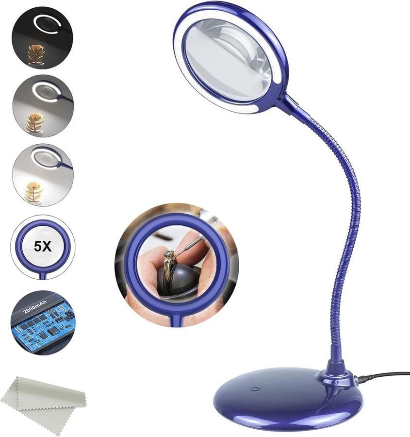 Bureaulamp Oplaadbare 5x Vergrootglas Dimbare Lamp Vergrootglas met Licht en Stand Vergrootglas met 28 LED-verlichting voor senior slechtzicht hobby's en ambachten