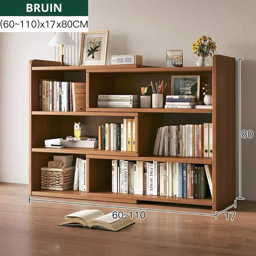 Bureaurek Tafelrek Boekenplank Verstelbaar rek Bruin Kantoor Bureau Tafelorganizer (60-110)x17x80 CM