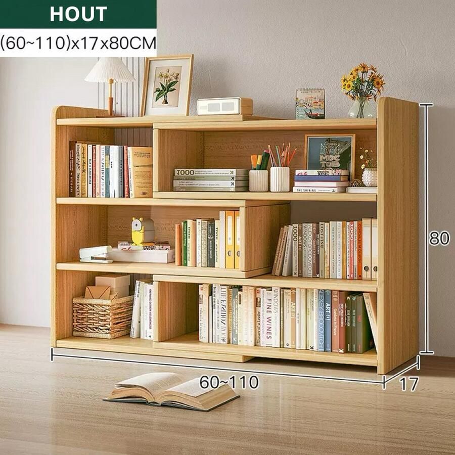 Bureaurek Tafelrek Boekenplank Verstelbaar rek Hout Kantoor Bureau Tafelorganizer (60-110)x17x80 CM