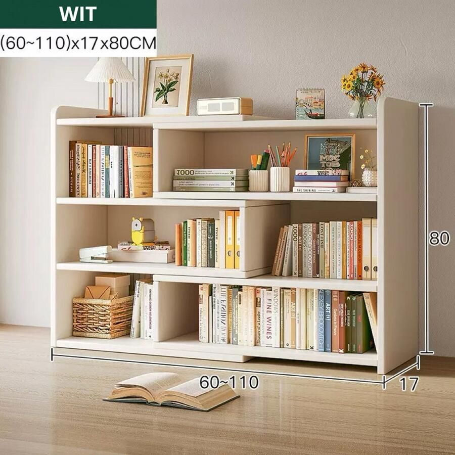 Bureaurek Tafelrek Boekenplank Verstelbaar rek Wit Kantoor Bureau Tafelorganizer (60-110)x17x80 CM