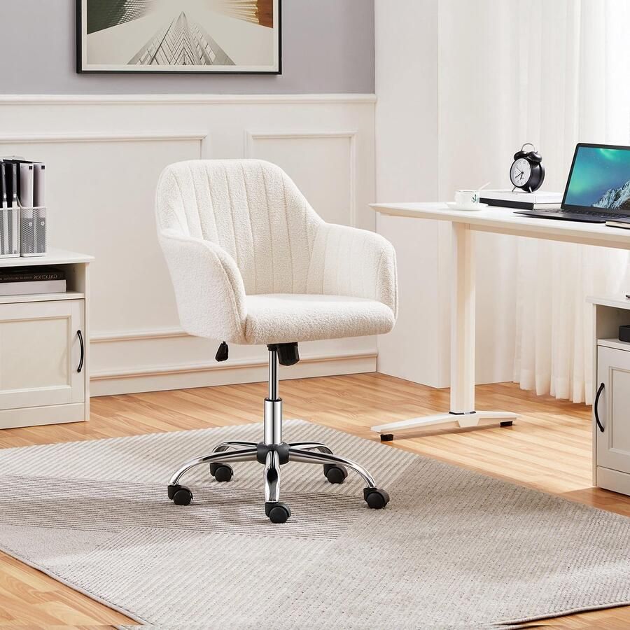 Bureaustoel 360 graden draaistoel in hoogte verstelbaar computerstoel met gewatteerd zitkussen comfortabele pc-stoel tot 136 kg belastbaar voor thuiskantoor en kantoor ivoor