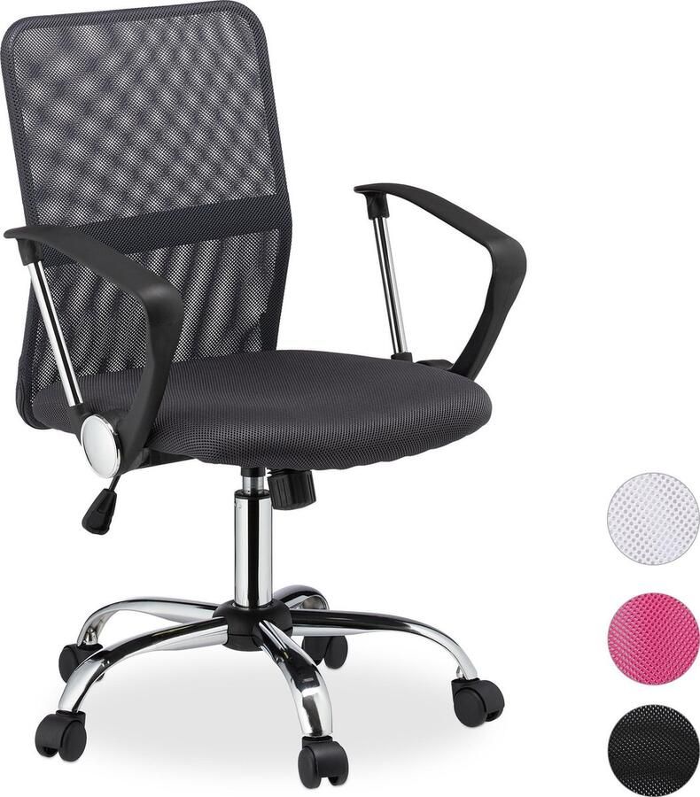 Relaxdays bureaustoel 360° in hoogte verstelbaar ergonomisch max. 120 kg netbespanning 101 x 62 x 62 cm grijs
