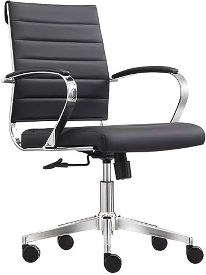 Bureaustoel Cádiz Zwart Kunstleer met Synchroon-Kantelmechanisme voor Kantoor of Thuis