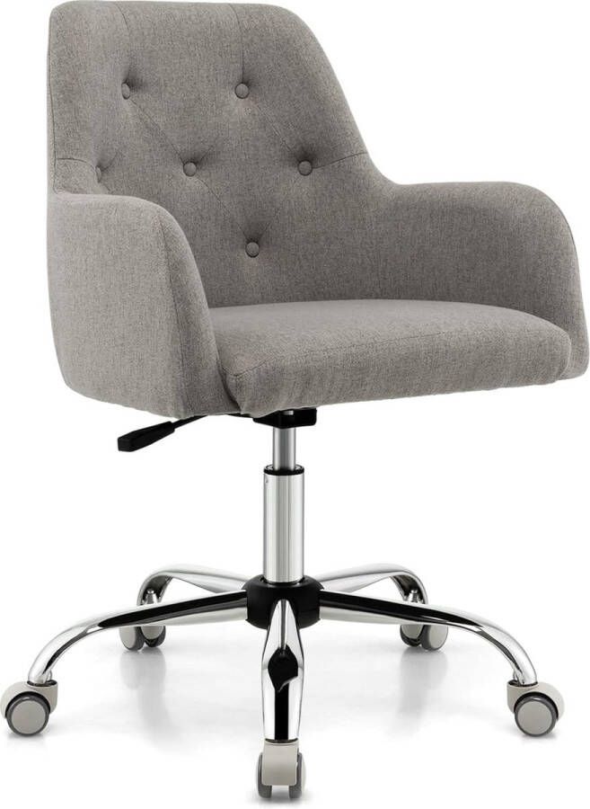Bureaustoel comfortabele bureaustoel in hoogte verstelbare draaistoel met wielen computerstoel met rugleuning en armleuningen make-upstoel voor slaapkamer tot 130 kg belastbaar grijs