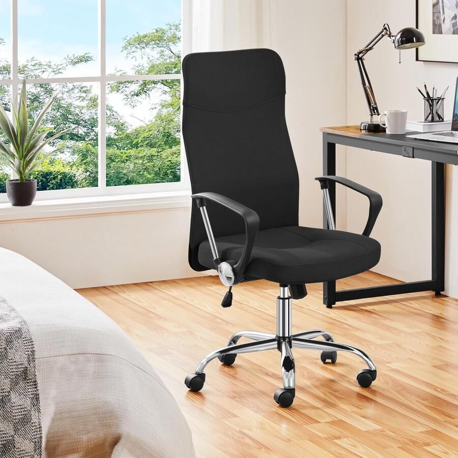 Bureaustoel computerstoel bureaustoel werkstoel met hoge rugleuning en lendensteun in hoogte verstelbare draaistoel met kantelfunctie voor werkkamer kantoor zwart